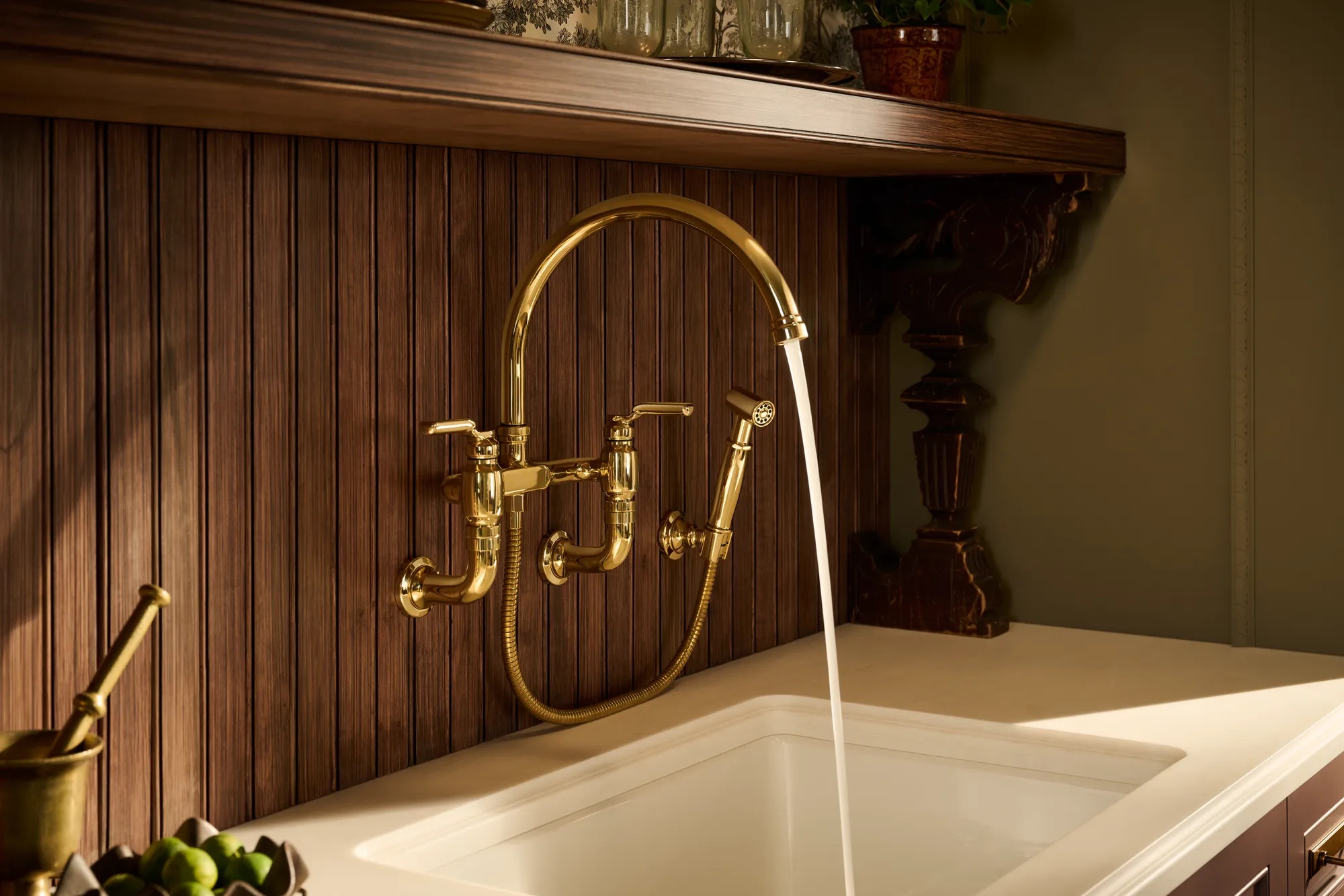 Faircroft™ | Wall Mount Bridge Faucet with Arc Spout and Side