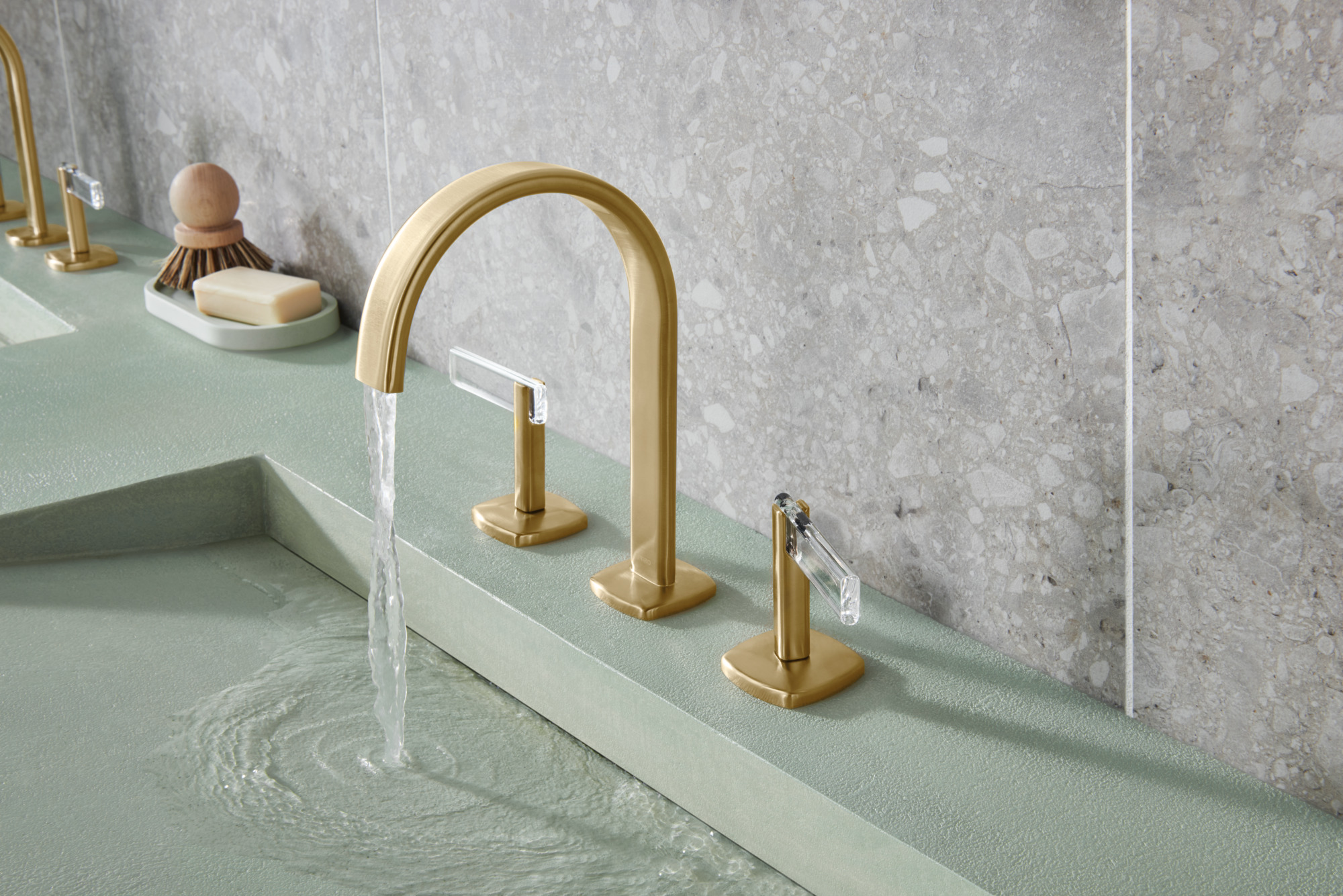 Allaria® | Widespread Lavatory Faucet with Arc Spout - Less Handles