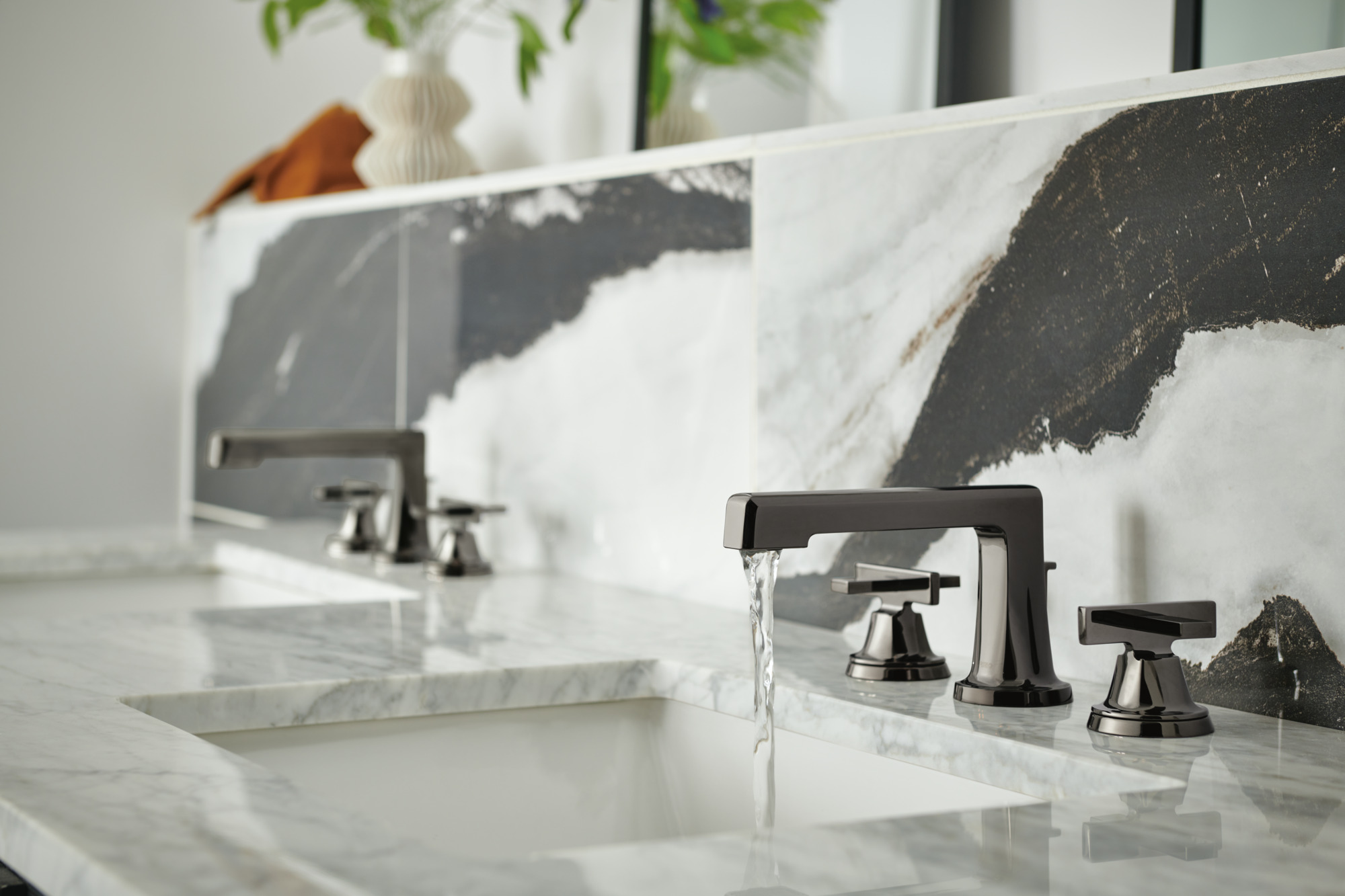 Levoir® | Widespread Lavatory Faucet With Low Spout - Less Handles