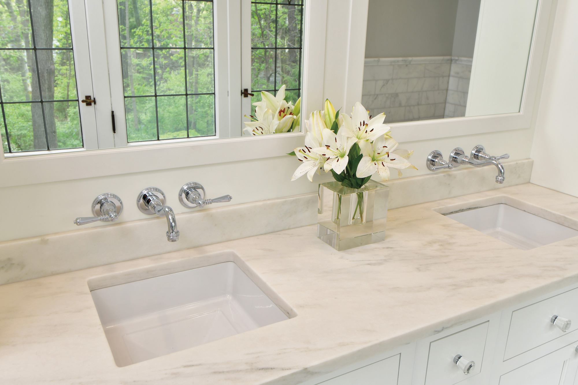 Tresa® | Two-Handle Wall Mount Lavatory Faucet with Lever Handles