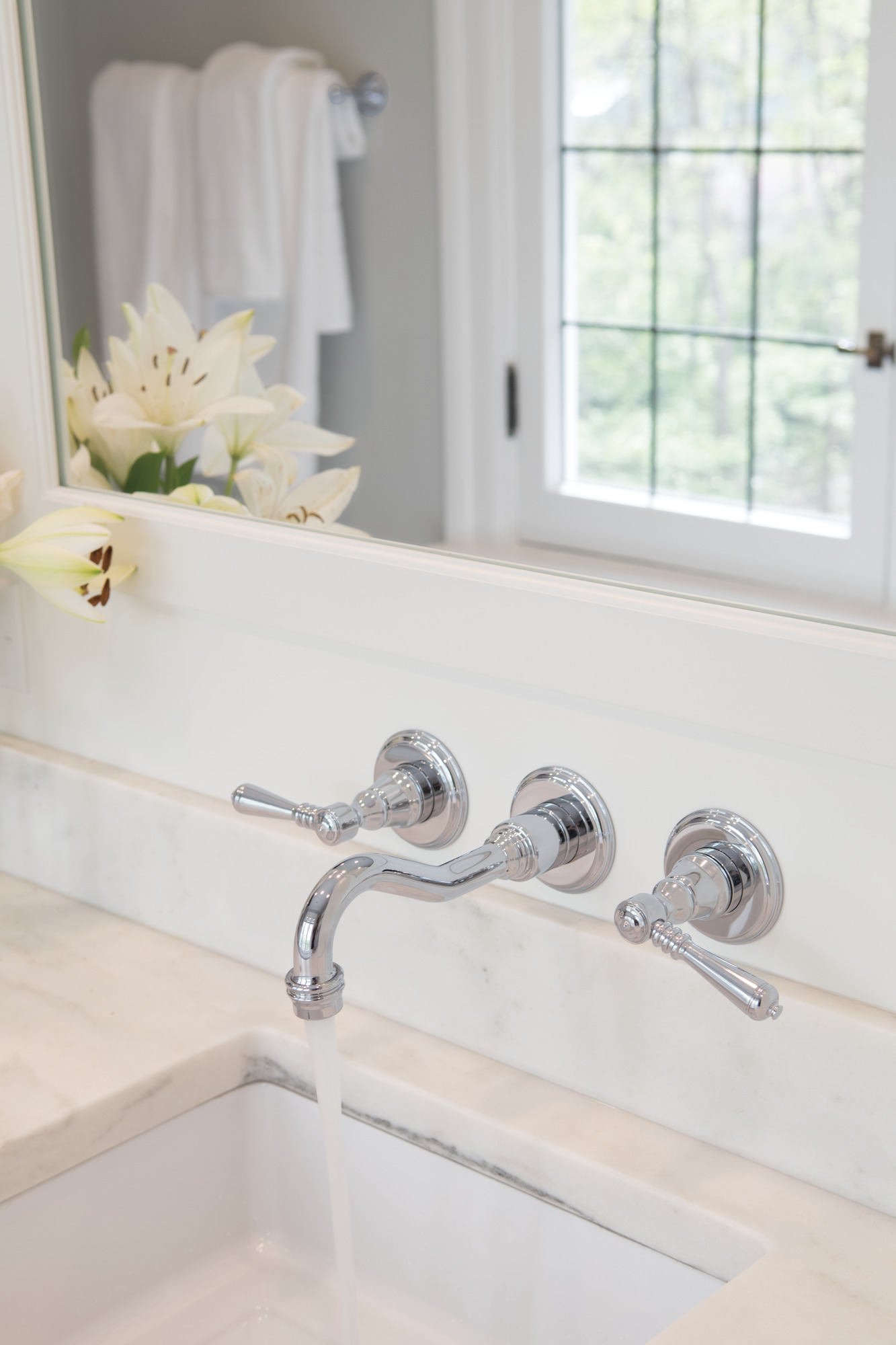 Tresa® | Two-Handle Wall Mount Lavatory Faucet with Lever Handles