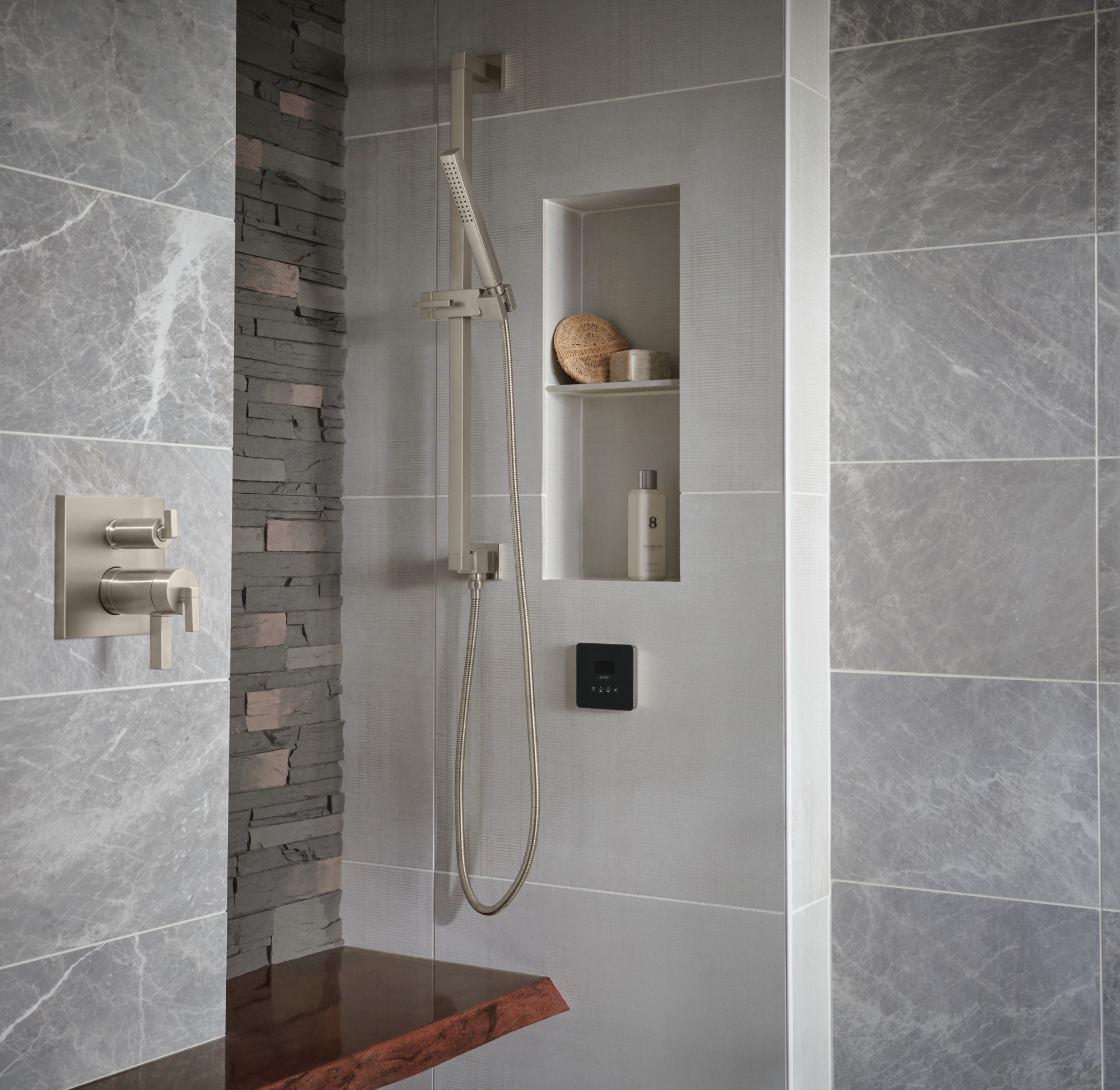 Essential™ Shower Series | Linear Square Slide Bar With Hose