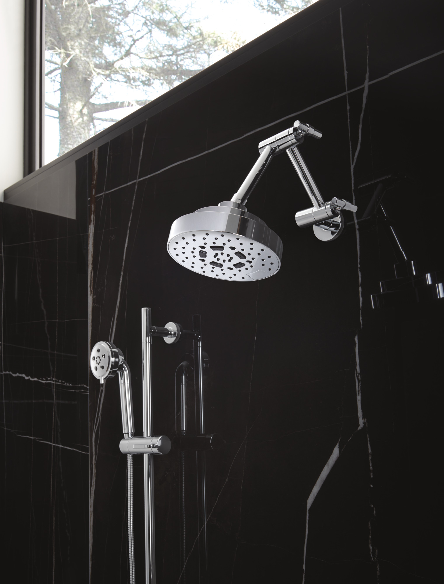 Essential™ Shower Series | Linear Round Slide Bar With Hose