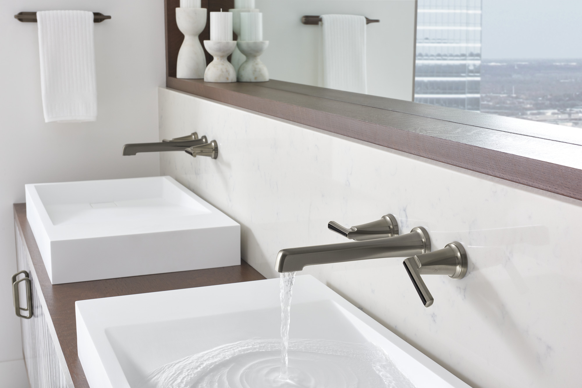 Levoir® | Two-Handle Wall Mount Lavatory Faucet - Less Handles 1.5 GPM
