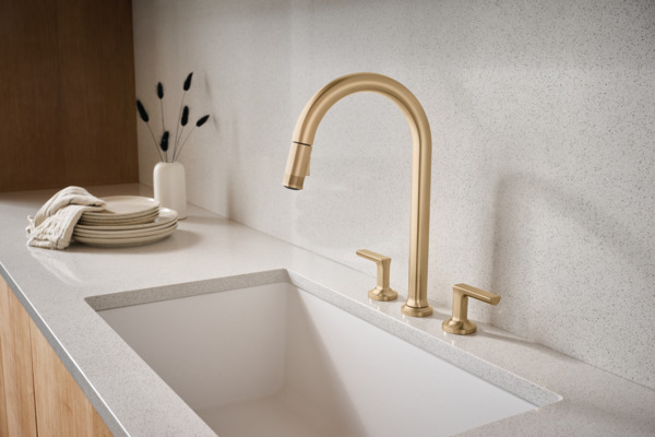 Kintsu® | Widespread Pull-Down Faucet with Arc Spout - Less Handles