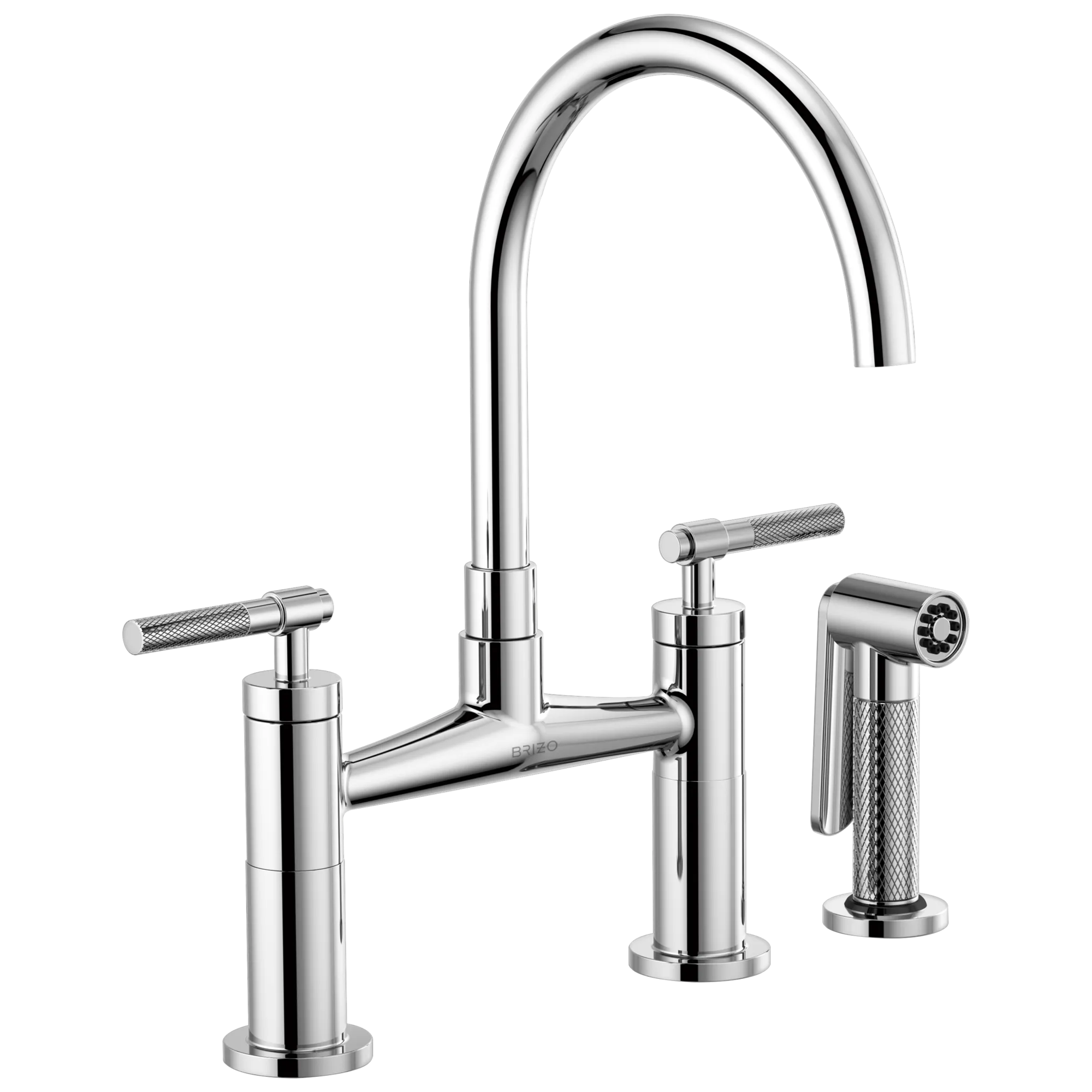 Bridge Faucet with Arc Spout and Knurled Handle