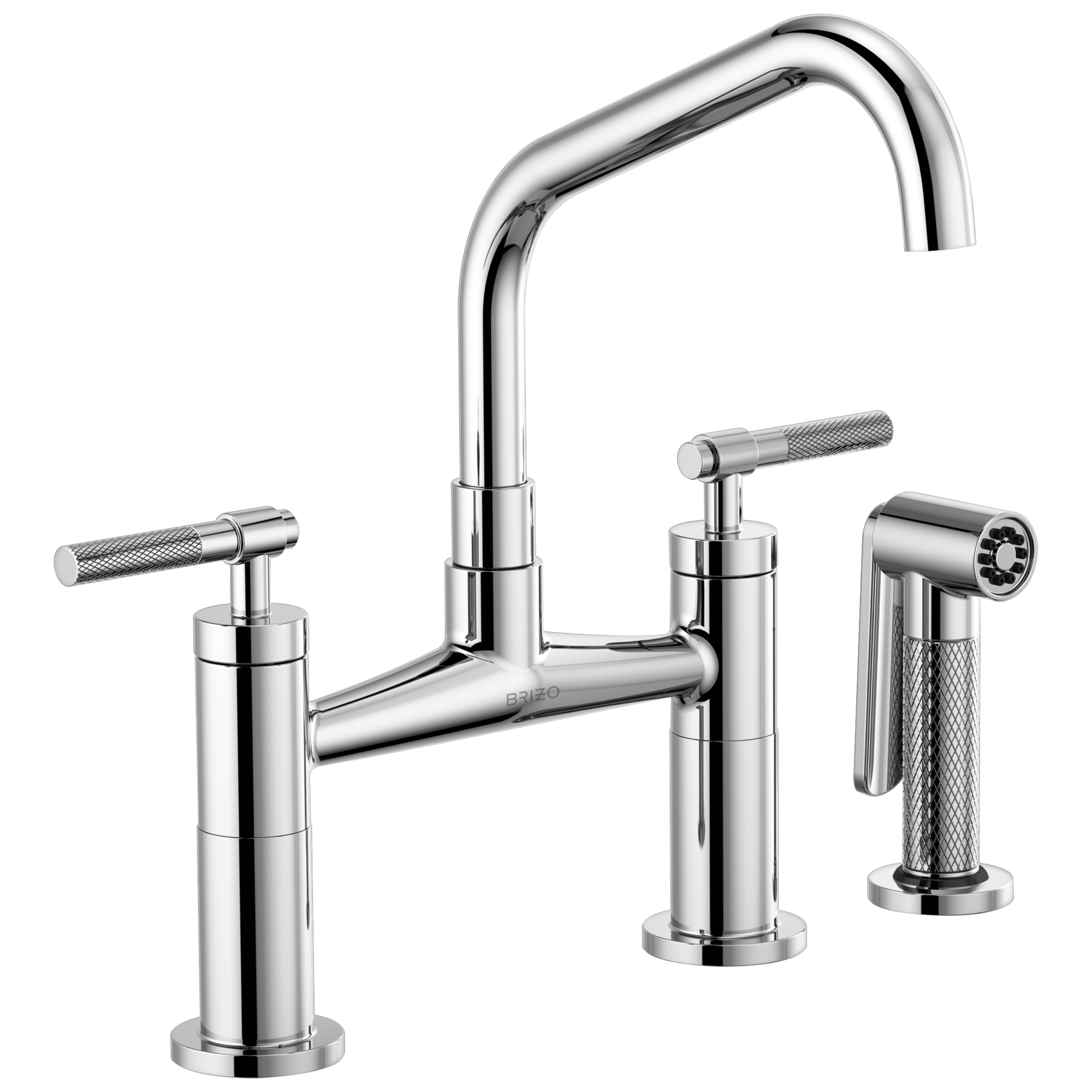 Litze Bridge Faucet with Angled Spout and Knurled Handle — image 1