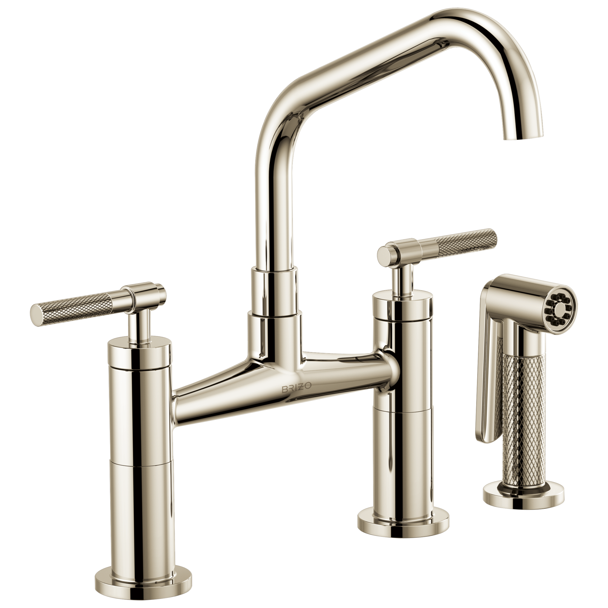 Litze Bridge Faucet with Angled Spout and Knurled Handle — image 1