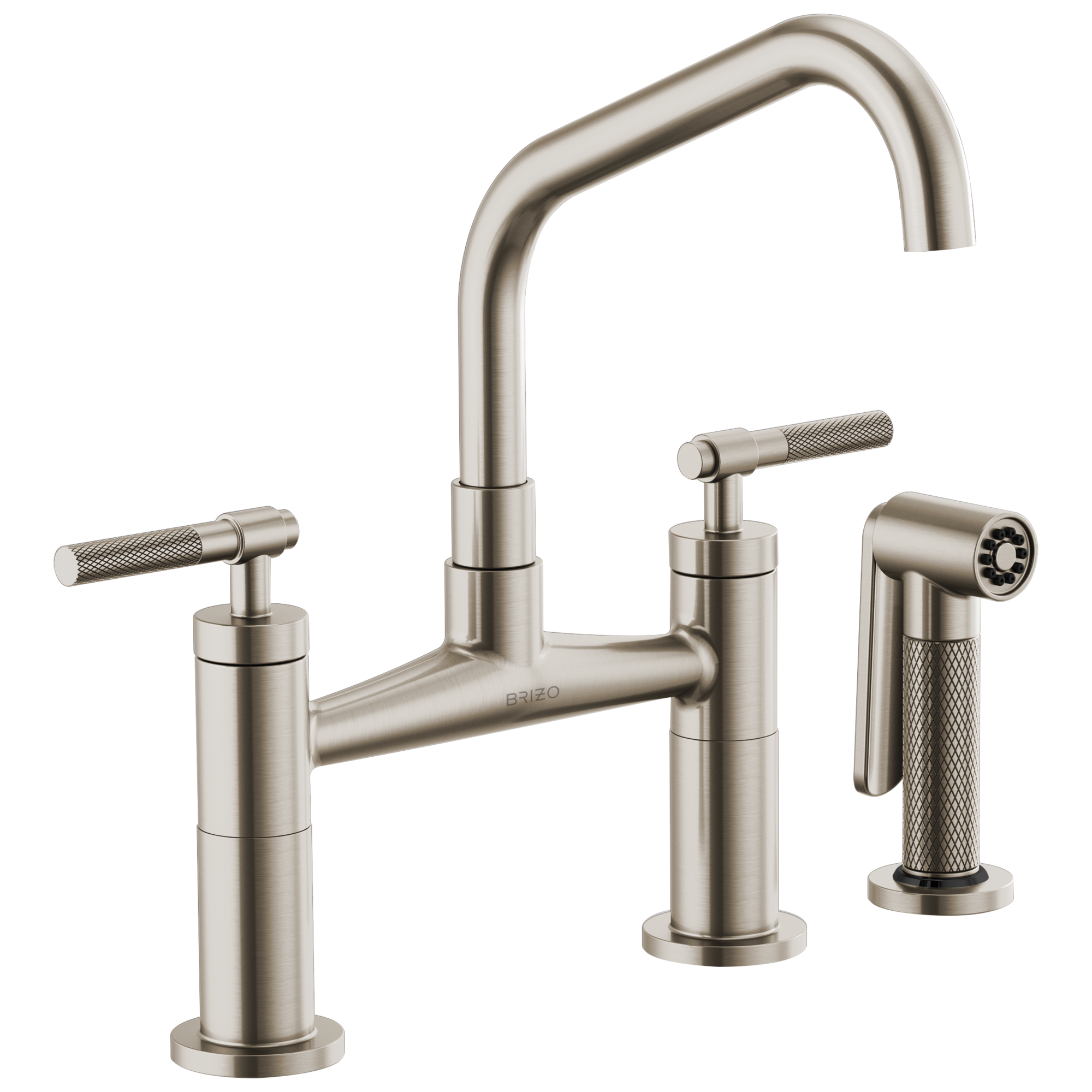 Litze Bridge Faucet with Angled Spout and Knurled Handle — image 1